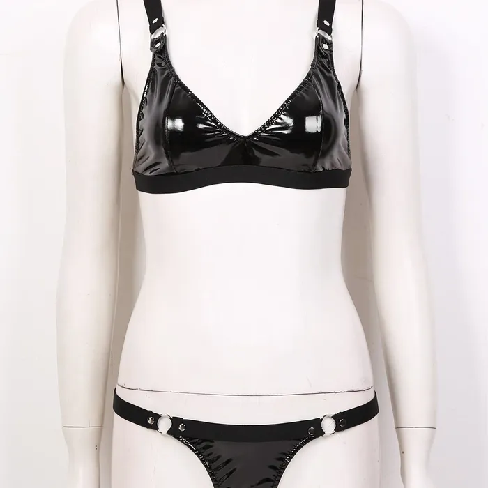 EVEs SECRETS Female Sex Toys Sexy Womens Underwear Set Fetish Rave Underwear Elastic Straps Bra Top with Mini Gstring