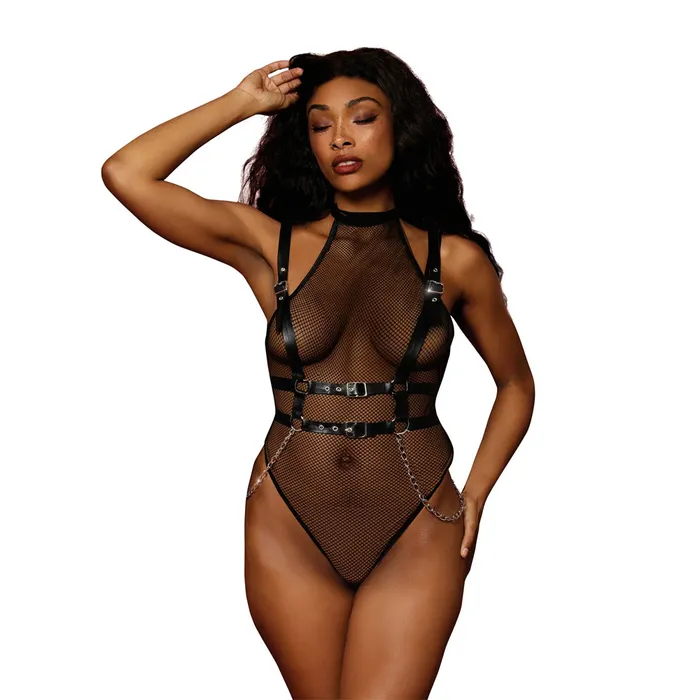 Dreamgirl Fetish Fishnet and FauxLeather Harness Set 13291 Black DREAMGIRL Couples