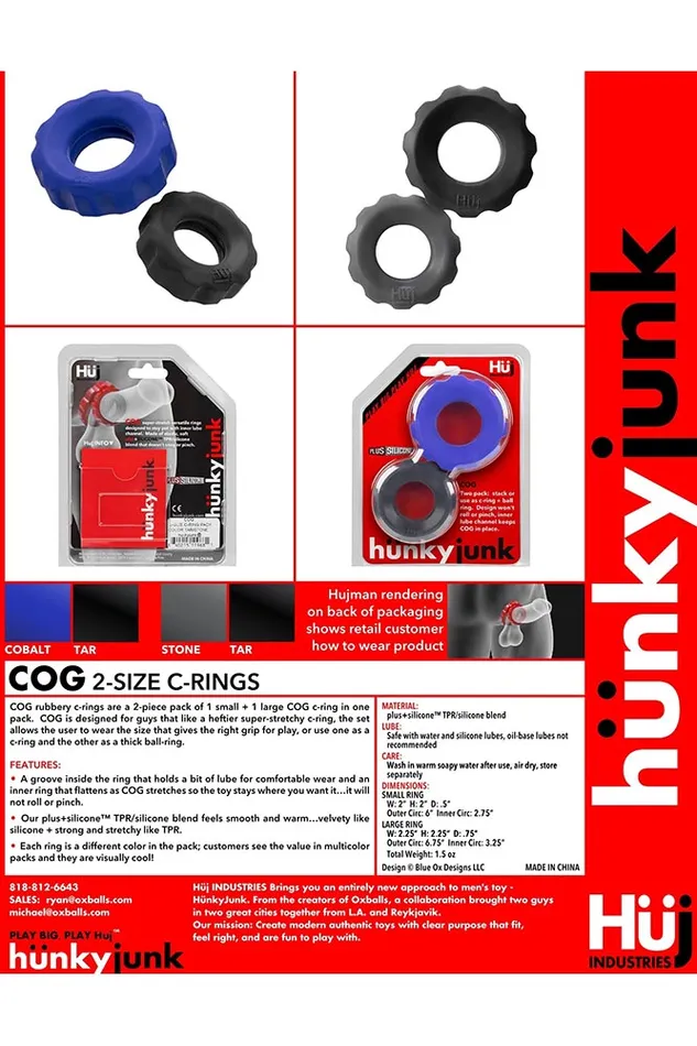 Male Sex Toys Oxballs Oxballs Hunkyjunk Cog 2Pack Cock Rings Assorted