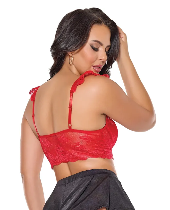 Scallop Stretch Lace Soft Cup Bralette Red OS Coquette International Anal