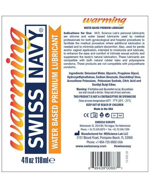 Lubricants MD Science Lab Swiss Navy Warming Water Based Lubricant 4 Oz