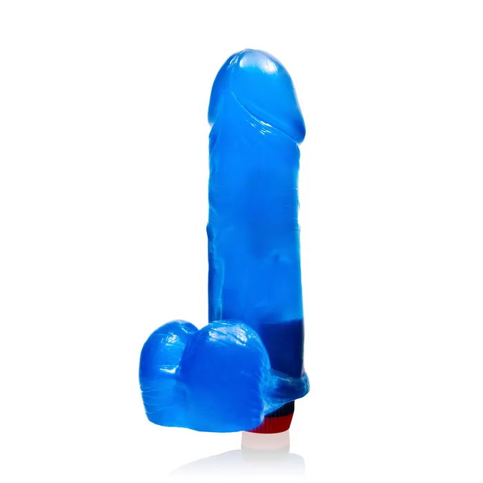 Dildos SI Novelties Si30126 8in THICK COCK WBALLS VIBRATIONBLUE