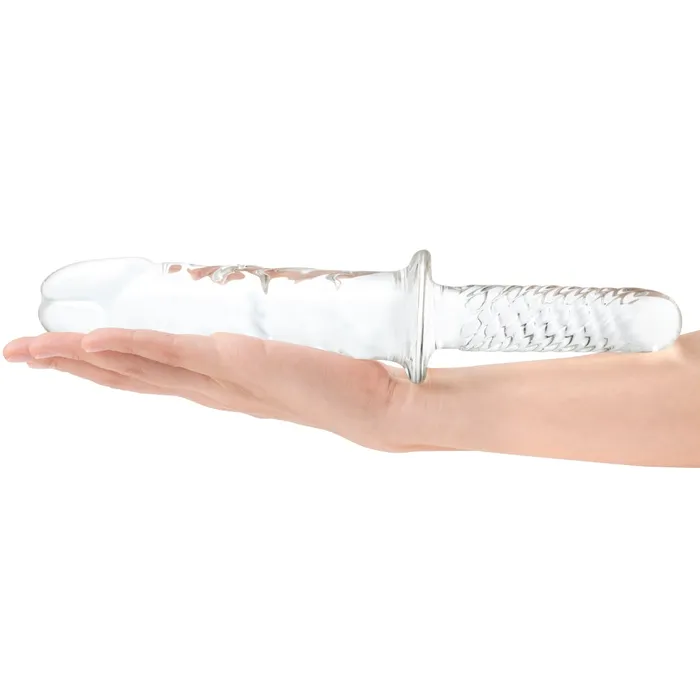 Glas Dildos Glas Girthy Cock Double Ended Glass Dildo With Handle Clear 11 Inch
